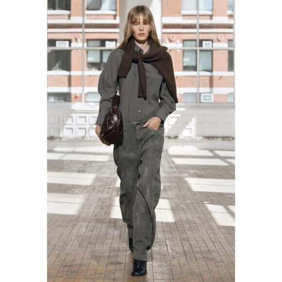 Zara Striped Pocket Modal Long Sleeve Shirt Size Small - Picture 3 of 6